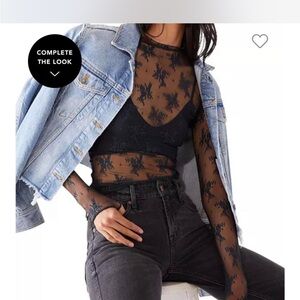 Abercrombie & Fitch Black Sheer Crop Bodysuit